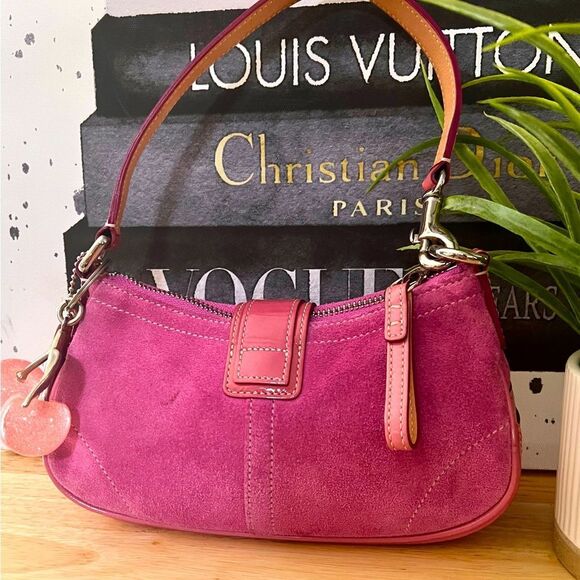 COACH Vintage Hampton Demi Pink 2Tone Suede/Patent Leather RARE & HTF - Picture 4 of 16